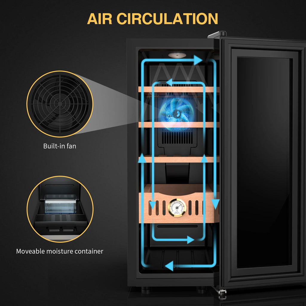 35L Electric Cigar Cooler Humidor Cabinet – Spanish Cedar Shelves & Drawer | Adjustable 54°–74°F | ~250 Cigar Capacity
