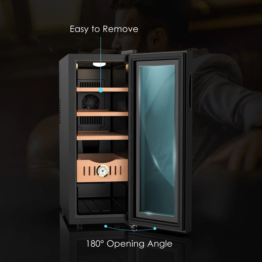 35L Electric Cigar Cooler Humidor Cabinet – Spanish Cedar Shelves & Drawer | Adjustable 54°–74°F | ~250 Cigar Capacity