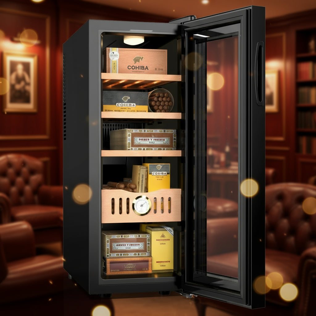 35L Electric Cigar Cooler Humidor Cabinet – Spanish Cedar Shelves & Drawer | Adjustable 54°–74°F | ~250 Cigar Capacity