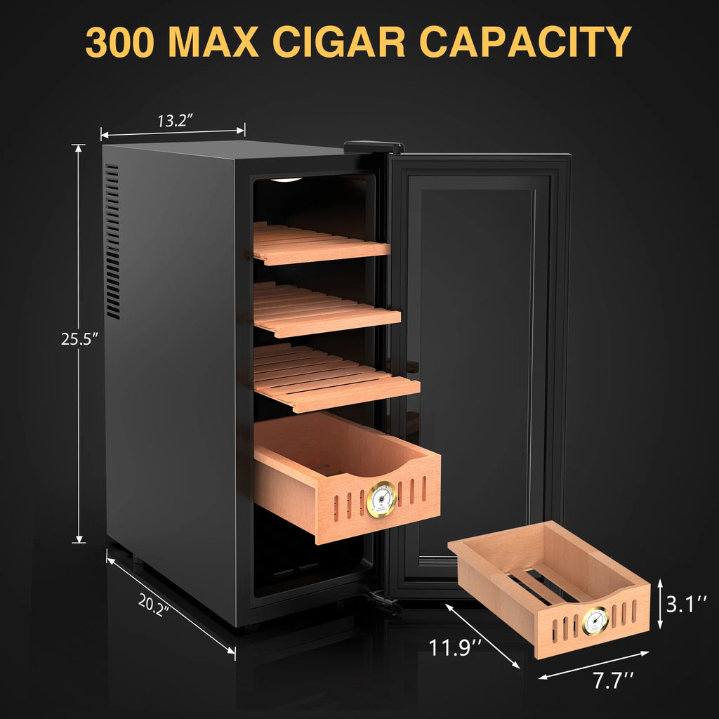 35L Electric Cigar Cooler Humidor Cabinet – Spanish Cedar Shelves & Drawer | Adjustable 54°–74°F | ~250 Cigar Capacity