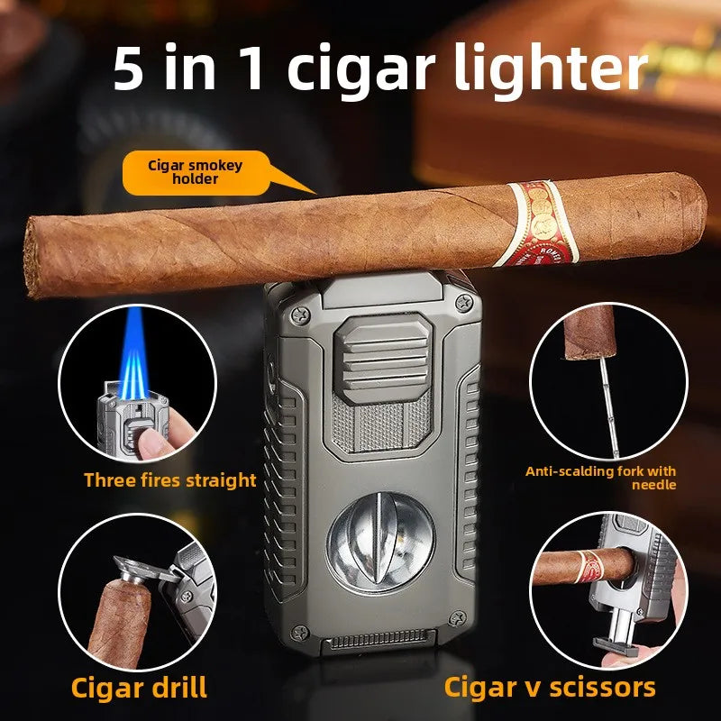 5 in 1 Portable Multi-function Jet Lighter and Cigar Cutter