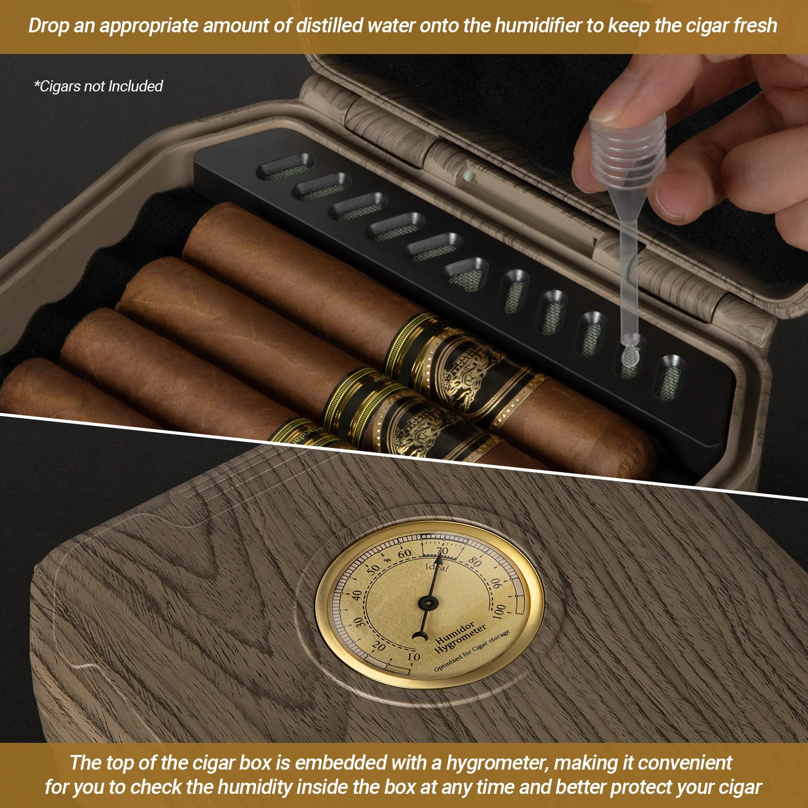 Portable Travel Cigar Humidor Set – Cedar Wood Interior, Butane Torch Lighter, V-Cut Cutter & Hygrometer (7–9 Cigar Capacity)