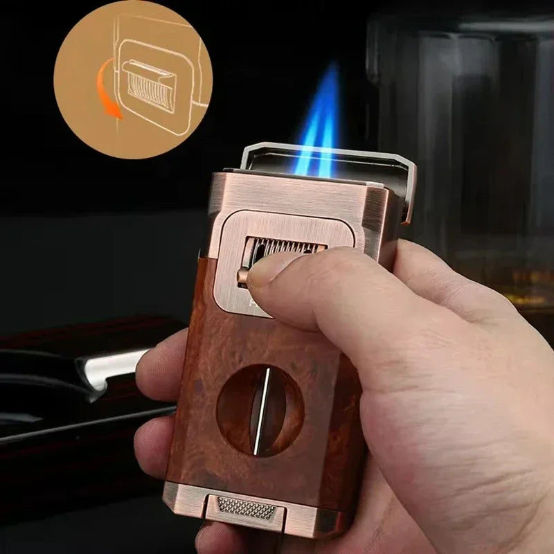 Dual-Jet Cigar Torch Lighter with Built-In V-Cutter