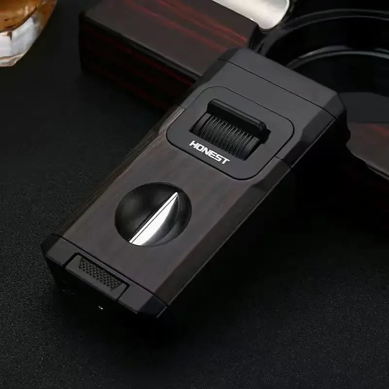 Dual-Jet Cigar Torch Lighter with Built-In V-Cutter