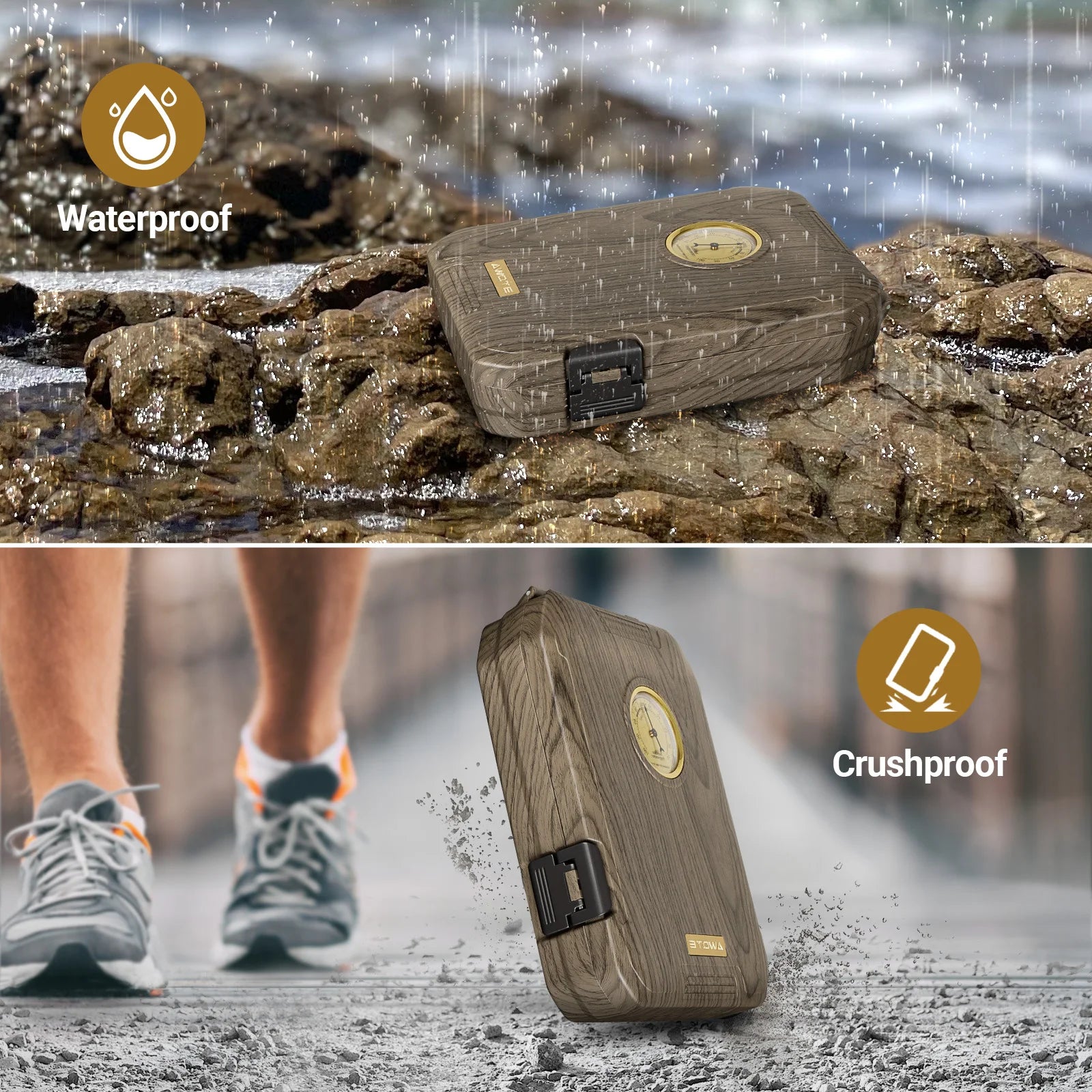 Portable Travel Cigar Humidor Set – Cedar Wood Interior, Butane Torch Lighter, V-Cut Cutter & Hygrometer (7–9 Cigar Capacity)