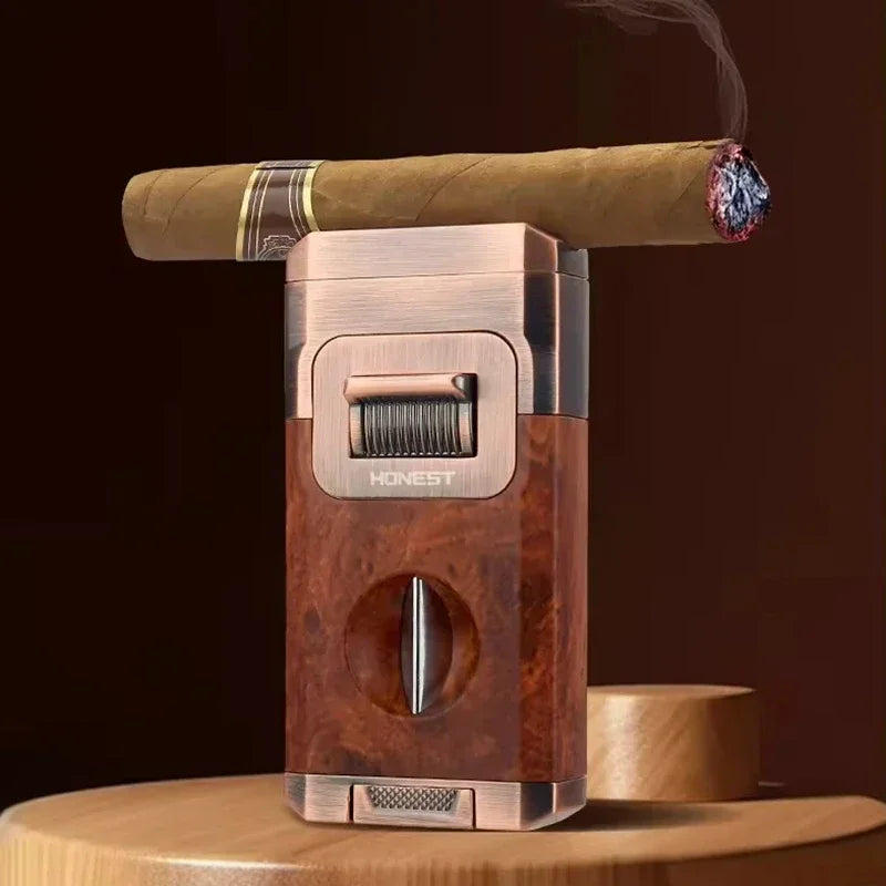 Dual-Jet Cigar Torch Lighter with Built-In V-Cutter