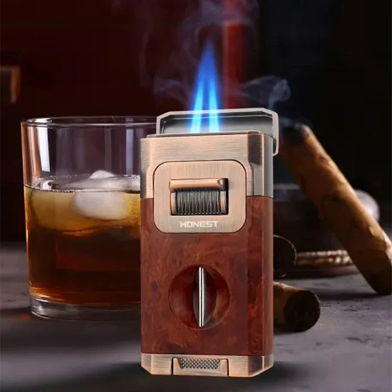 Dual-Jet Cigar Torch Lighter with Built-In V-Cutter