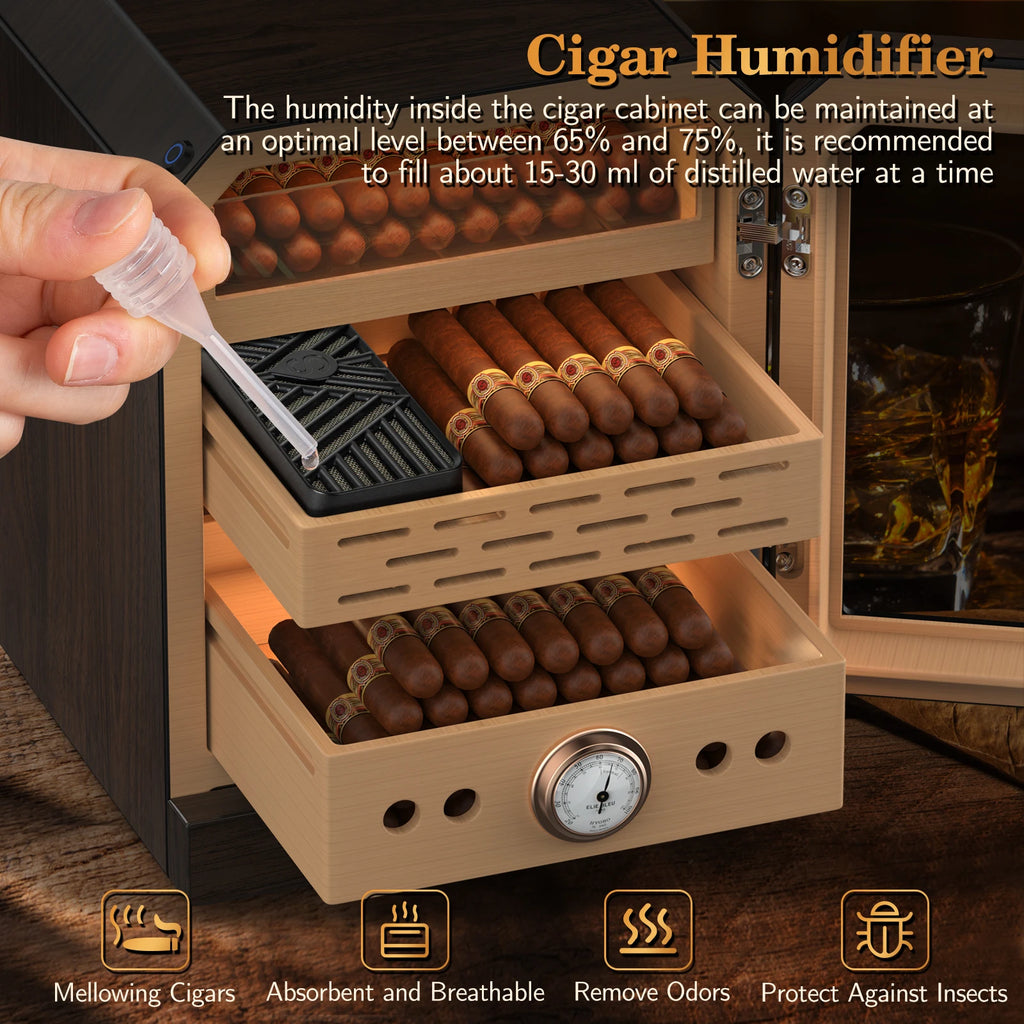 Spanish Cedar Desktop Cigar Cabinet – LED Showcase Humidor with Magnetic Glass Door + Accessory Drawer