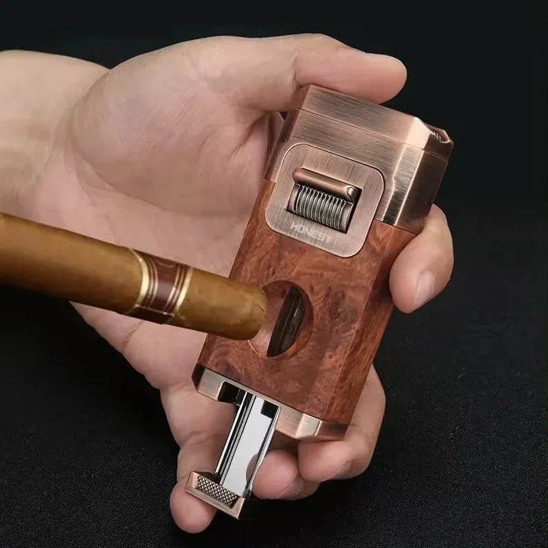 Dual-Jet Cigar Torch Lighter with Built-In V-Cutter