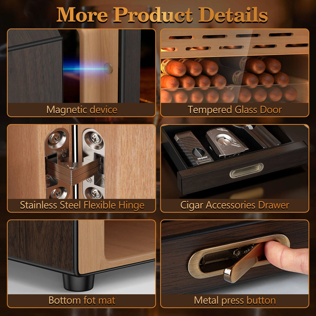Spanish Cedar Desktop Cigar Cabinet – LED Showcase Humidor with Magnetic Glass Door + Accessory Drawer